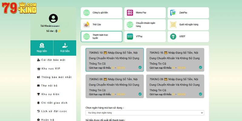 Phương thức căn bản để người chơi tiến hành gửi vốn tại nhà cái